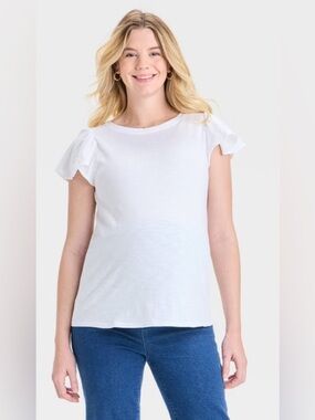Isabel Maternity White T- Shirt Flutter Short Sleeve XXL NWT 100 % Cotton Top